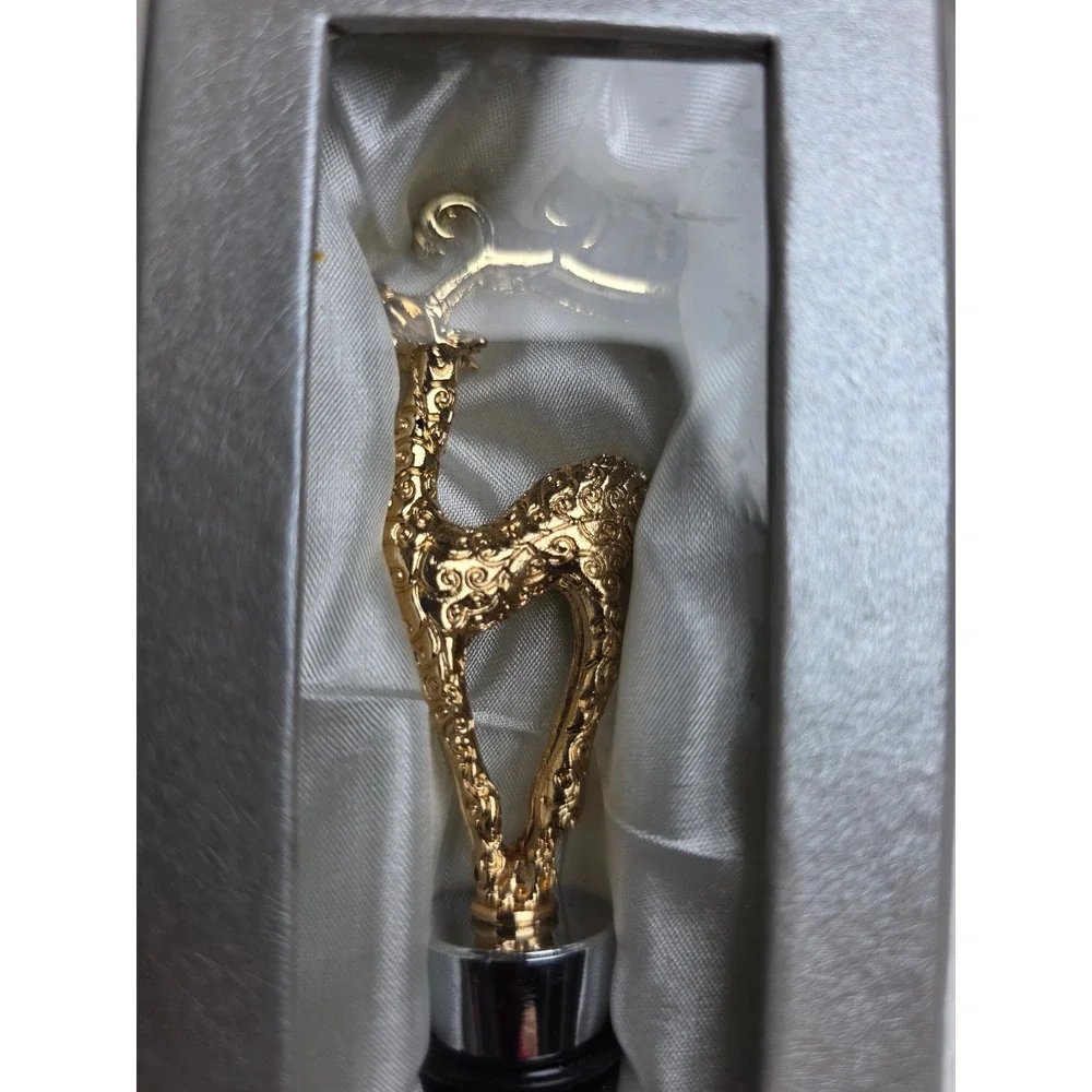 Gold Deer Wine Bottle Stopper Stag Head Barware Gift Boxed Cottagecore Holiday